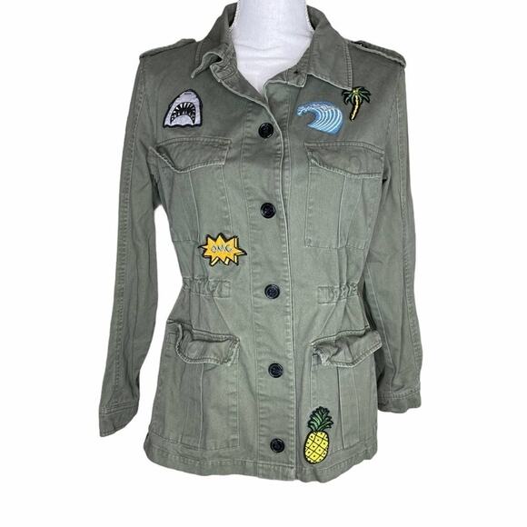 Forever 21 Army Cargo Jacket Olive green with beach patches women’s small - Picture 1 of 12